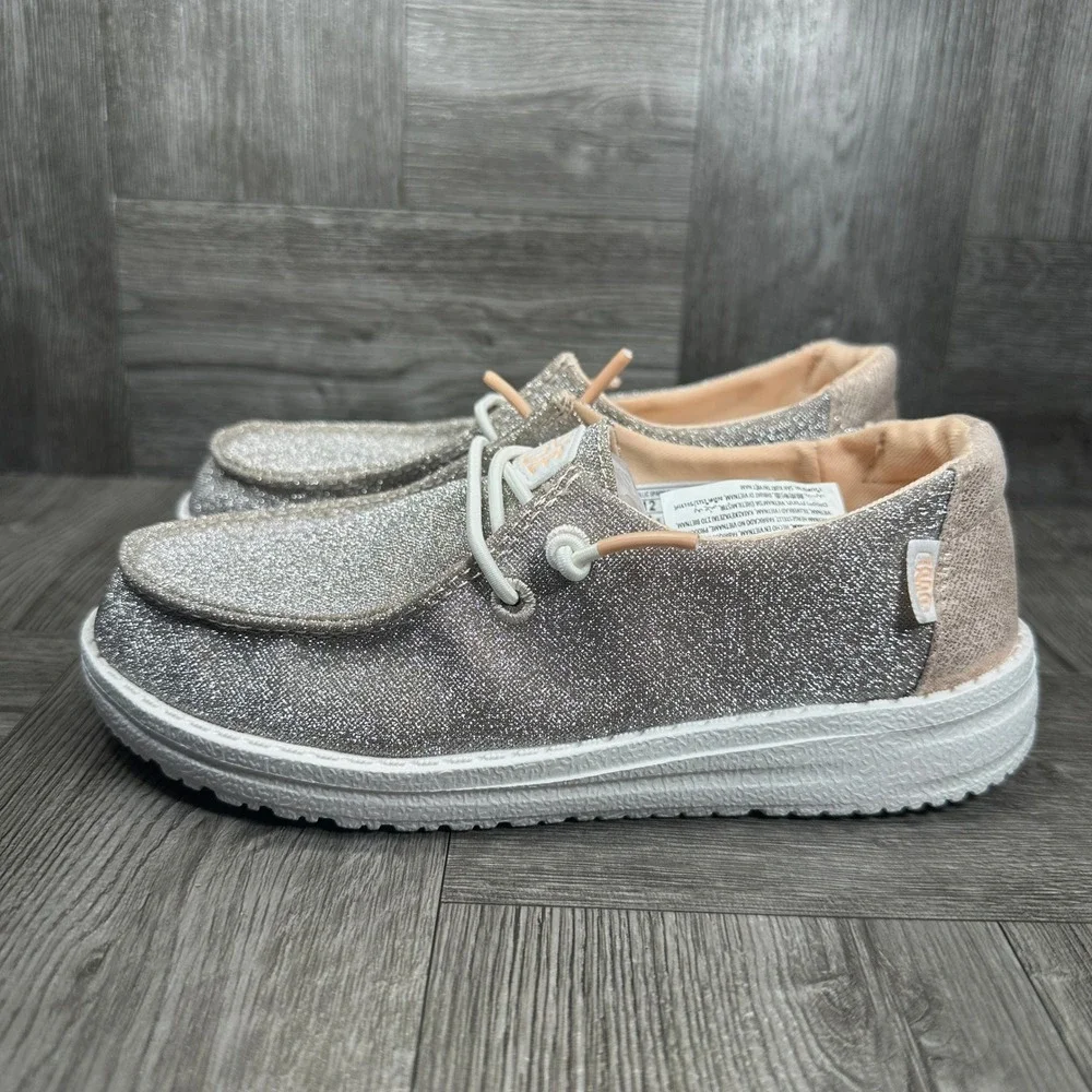 Hey Dude Wendy Shoes Kids Size C12 Rose Gold Metallic Sparkle Glitter NEW